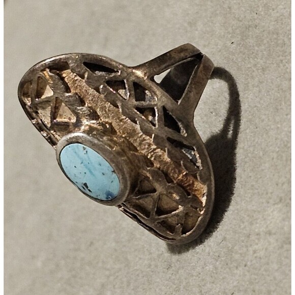 Old Pawn Turquoise c.1950s Navajo Sterling Silver Ring Size 5.5, 6.8 grams - Picture 2 of 13